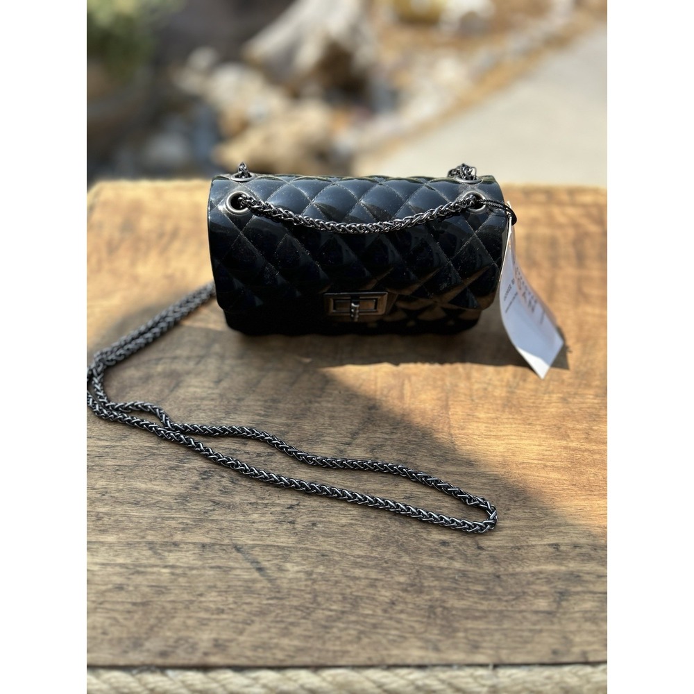 Emperia Black Quilted Jelly Mini Crossbody Bag Gunmetal Chain NWT